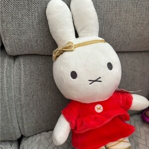 Miffy holiday edition with gold bow and red dress new with tags